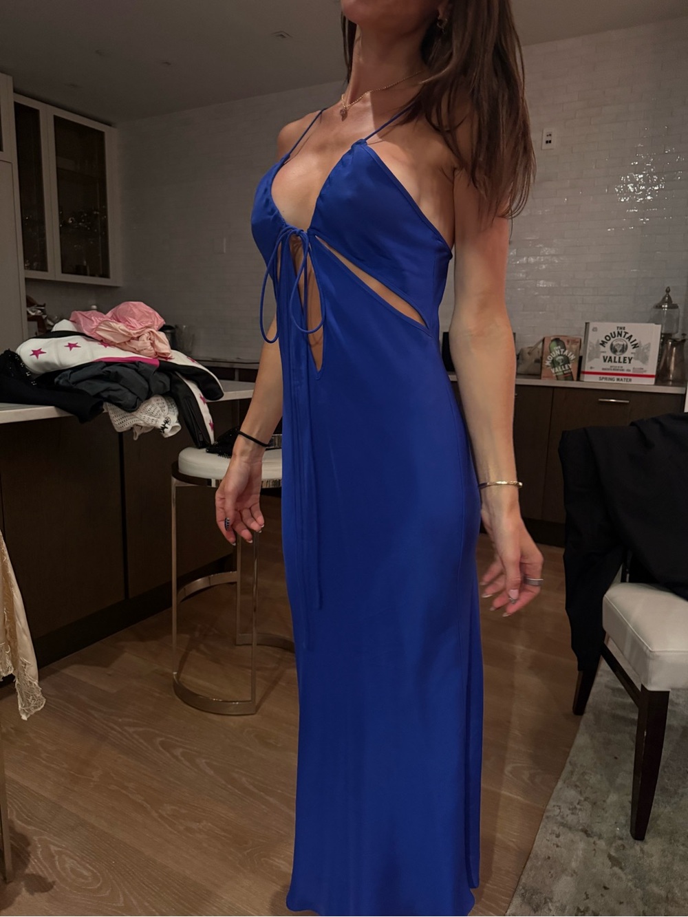 Christopher Esber Royal Blue Satin Cutout Midi Dress